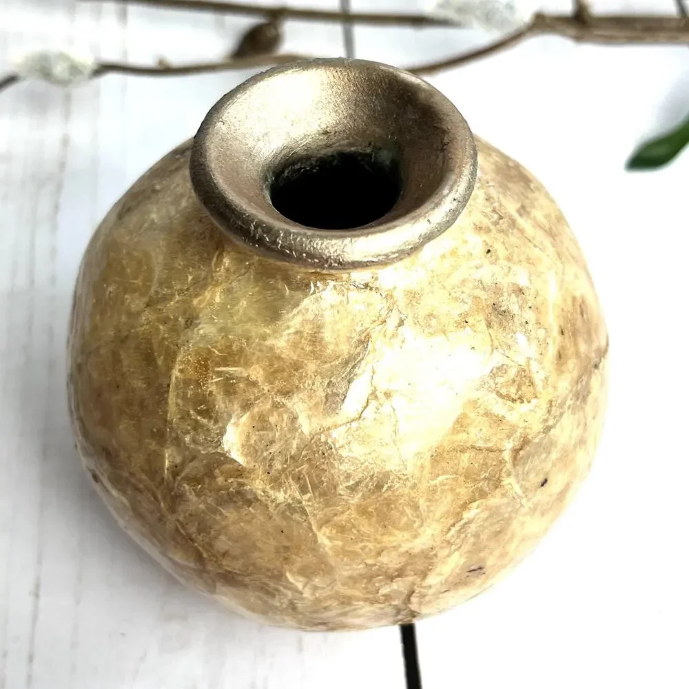 Capiz and Ceramic Ball Bud Vase Gold 3
